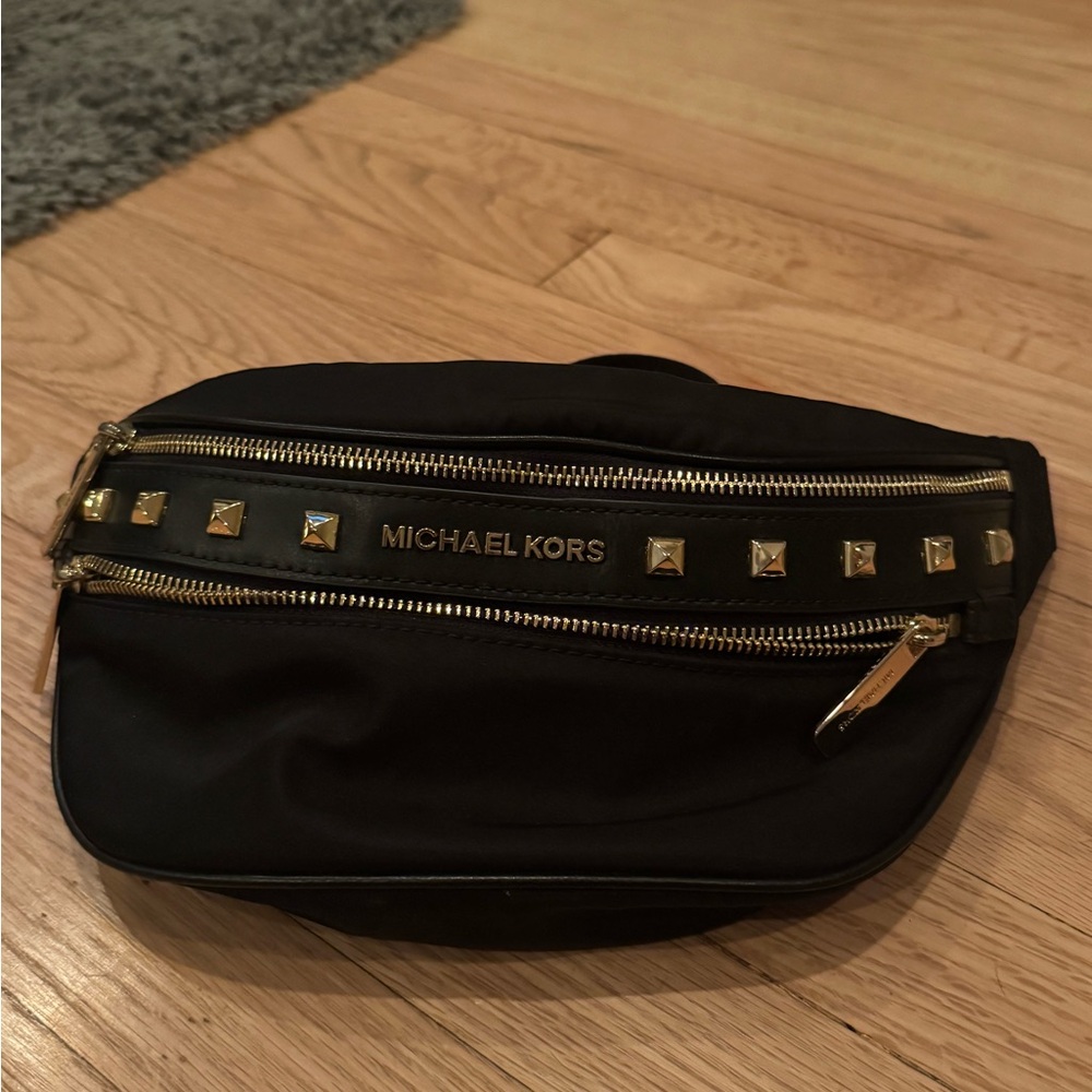 Michael Kors Black and Gold Studded Waist Bag